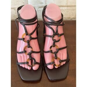 Ann Taylor Ruby Tortoiseshell Print Ring Leather‎ Wrap Block Heel Sandals 7.5M